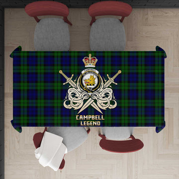 Campbell Tartan Tablecloth with Clan Crest and the Golden Sword of Courageous Legacy