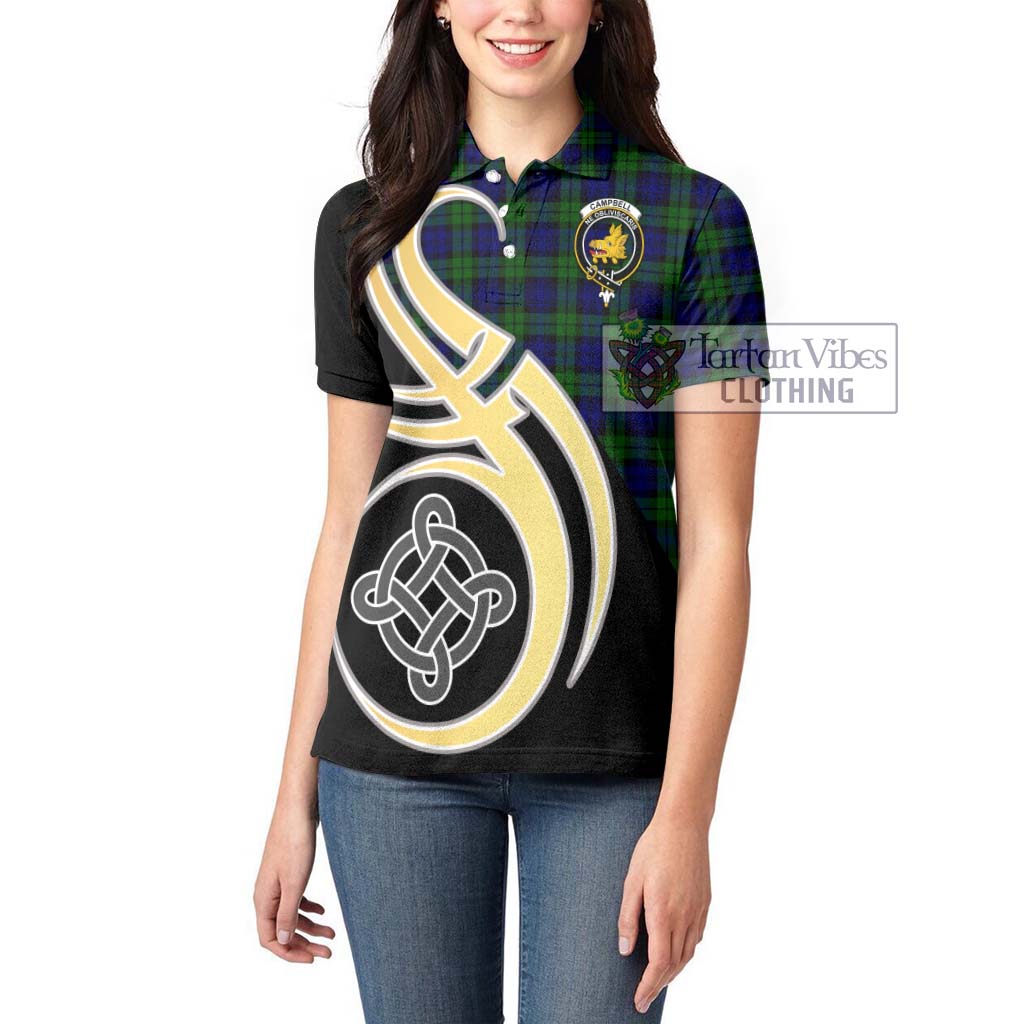 Campbell Tartan Women's Polo Shirt with Family Crest and Celtic Symbol Style Women - Tartan Vibes Clothing