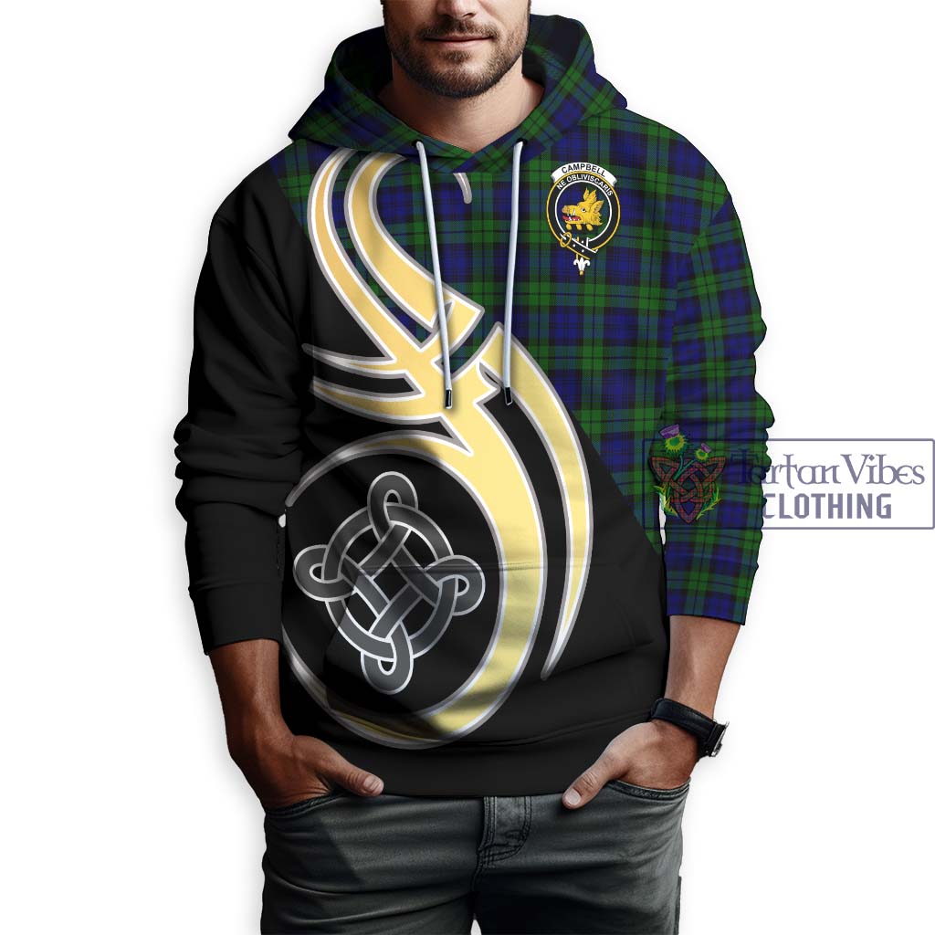 Campbell Tartan Hoodie with Family Crest and Celtic Symbol Style Zip Hoodie - Tartan Vibes Clothing