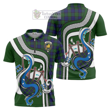 Campbell Tartan Zipper Polo Shirt with Epic Bagpipe Style