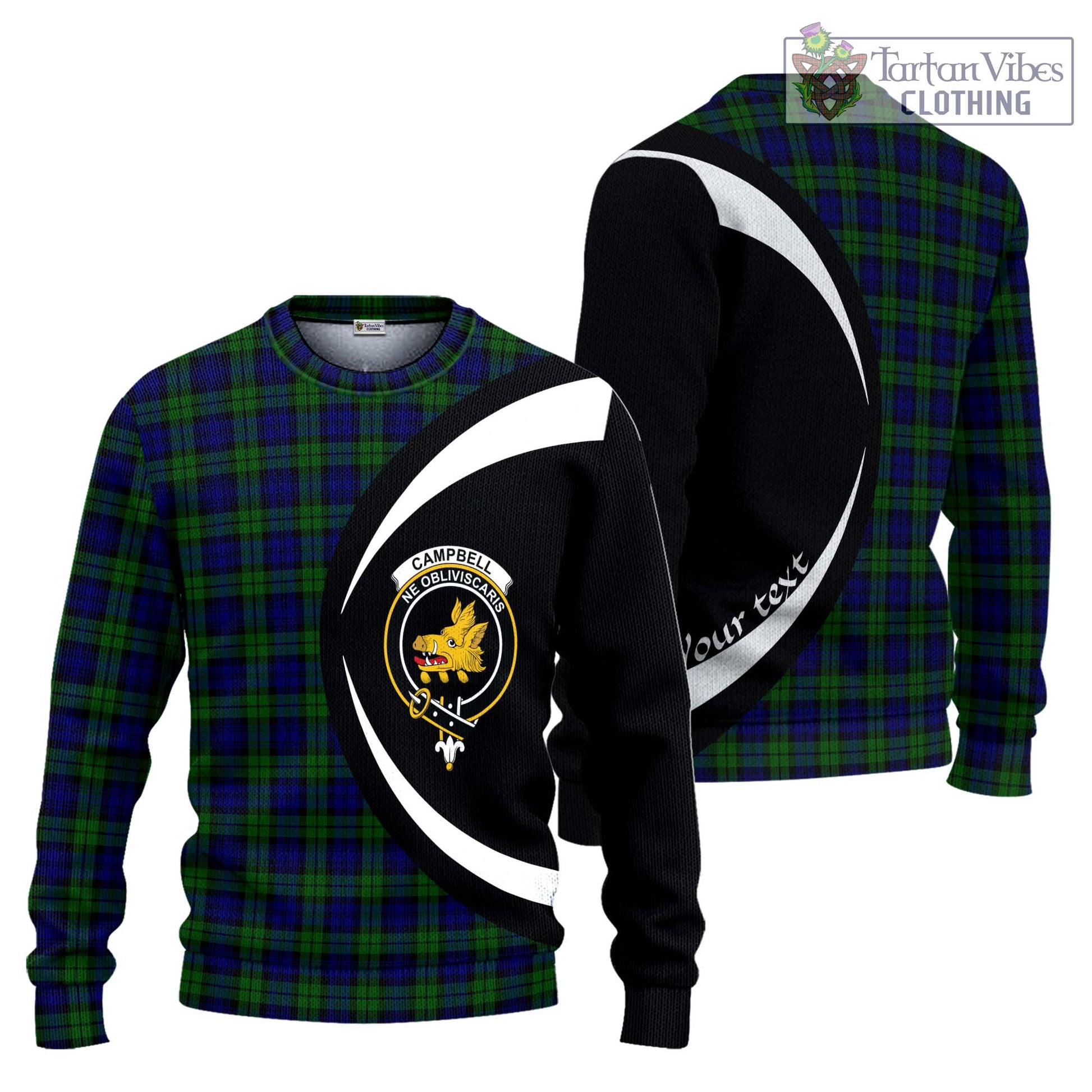 Tartan Vibes Clothing Campbell Modern Tartan Knitted Sweater with Family Crest Circle Style