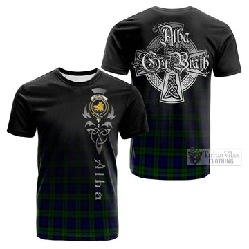 Campbell Tartan Cotton T-shirt Featuring Alba Gu Brath Family Crest Celtic Inspired