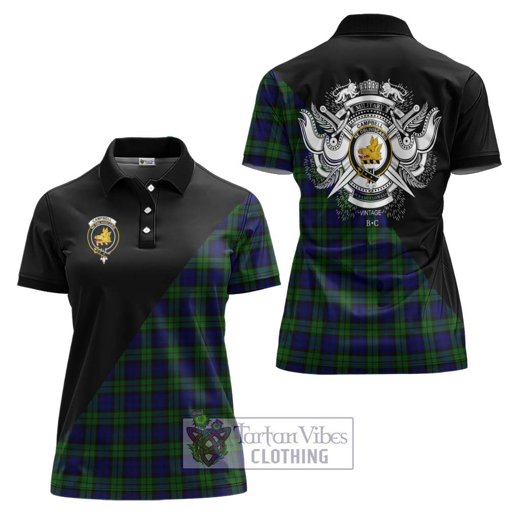 Campbell Tartan Women's Polo Shirt with Family Crest and Military Logo Style Women - Tartanvibesclothing Shop