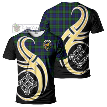 Campbell Tartan T-Shirt with Family Crest and Celtic Symbol Style