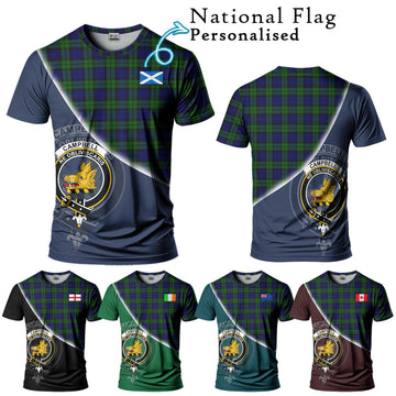 Campbell Tartan T-Shirt with Personalised National Flag and Family Crest Half Style