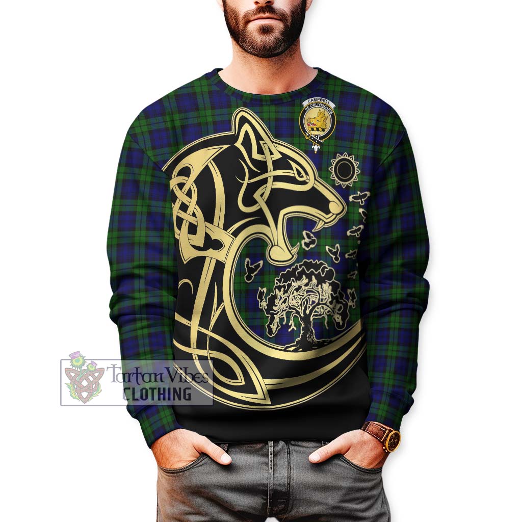 Campbell Tartan Sweatshirt with Family Crest Celtic Wolf Style Unisex - Tartan Vibes Clothing