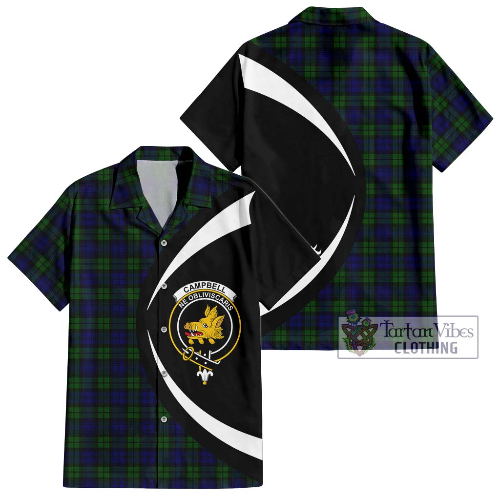 Campbell Tartan Short Sleeve Button Up with Family Crest Circle Style Kid - Tartan Vibes Clothing