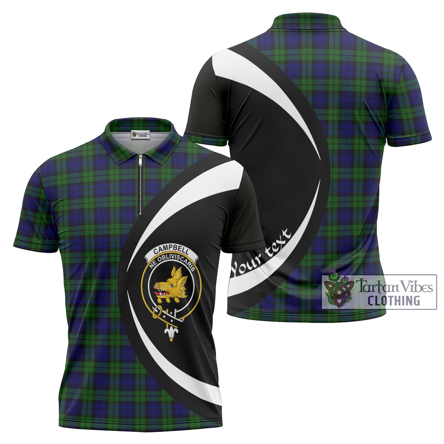 Tartan Vibes Clothing Campbell Modern Tartan Zipper Polo Shirt with Family Crest Circle Style