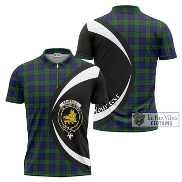 Campbell Tartan Zipper Polo Shirt with Family Crest Circle Style