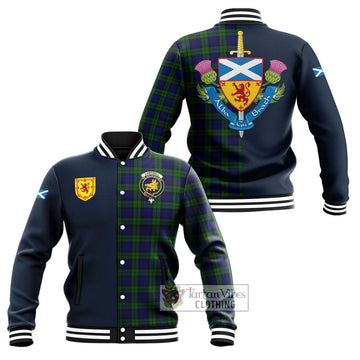 Campbell Tartan Baseball Jacket Alba with Scottish Lion Royal Arm Half Style