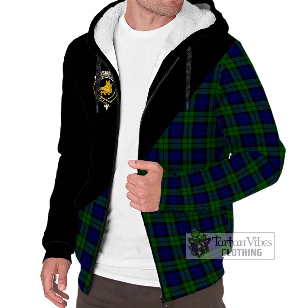 Campbell Tartan Sherpa Hoodie with Family Crest and Military Logo Style Unisex S - Tartanvibesclothing Shop