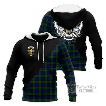 Campbell Tartan Knitted Hoodie with Family Crest and Military Logo Style