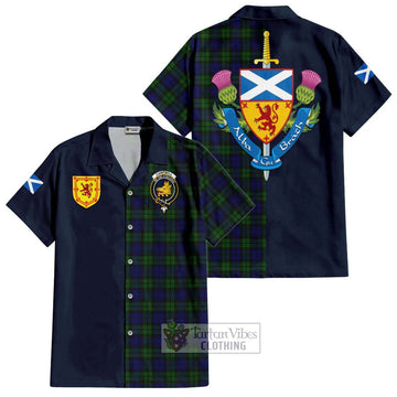 Campbell Tartan Short Sleeve Button Shirt Alba with Scottish Lion Royal Arm Half Style