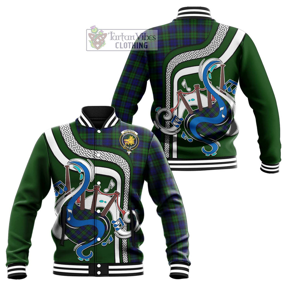 Tartan Vibes Clothing Campbell Modern Tartan Baseball Jacket with Epic Bagpipe Style