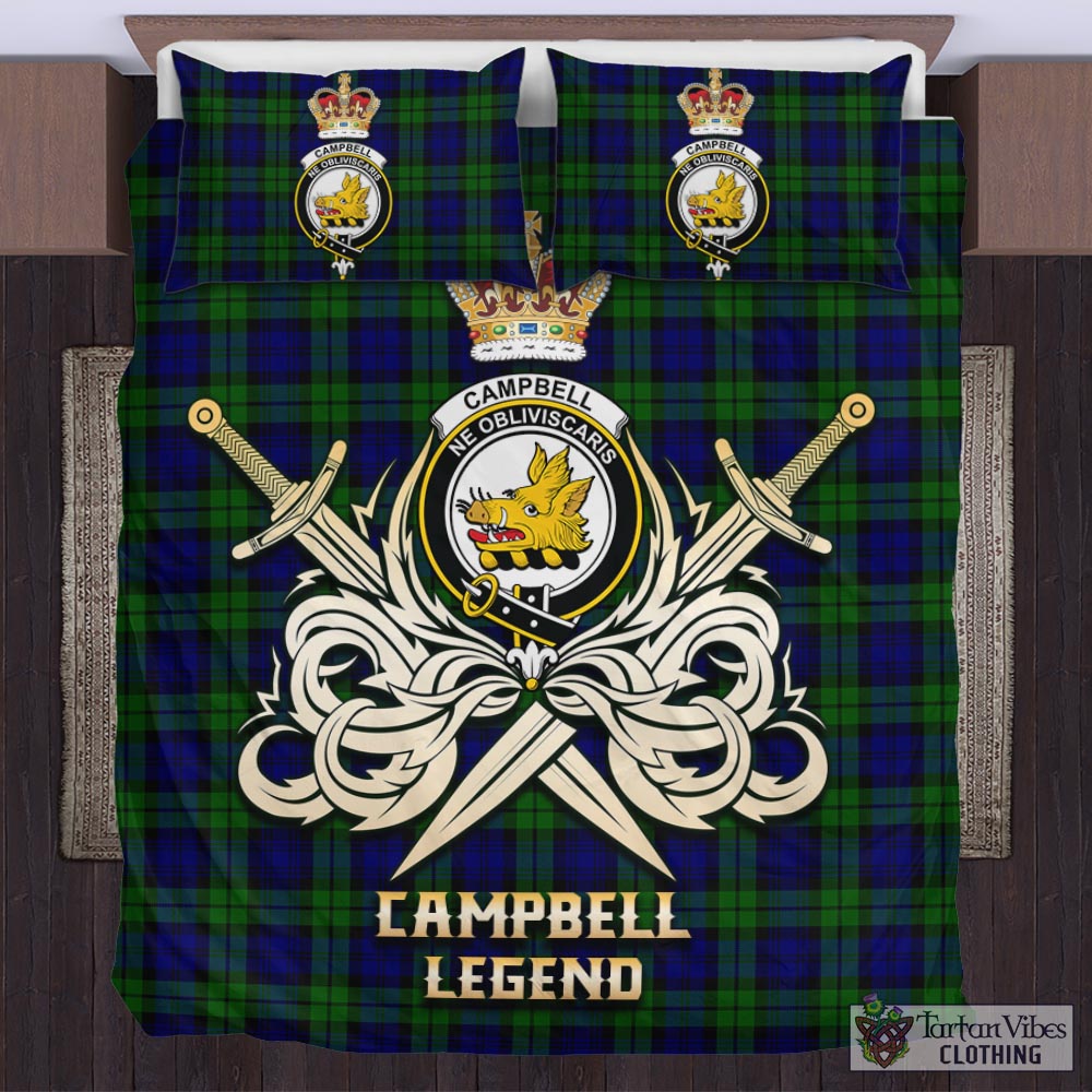 Tartan Vibes Clothing Campbell Modern Tartan Bedding Set with Clan Crest and the Golden Sword of Courageous Legacy