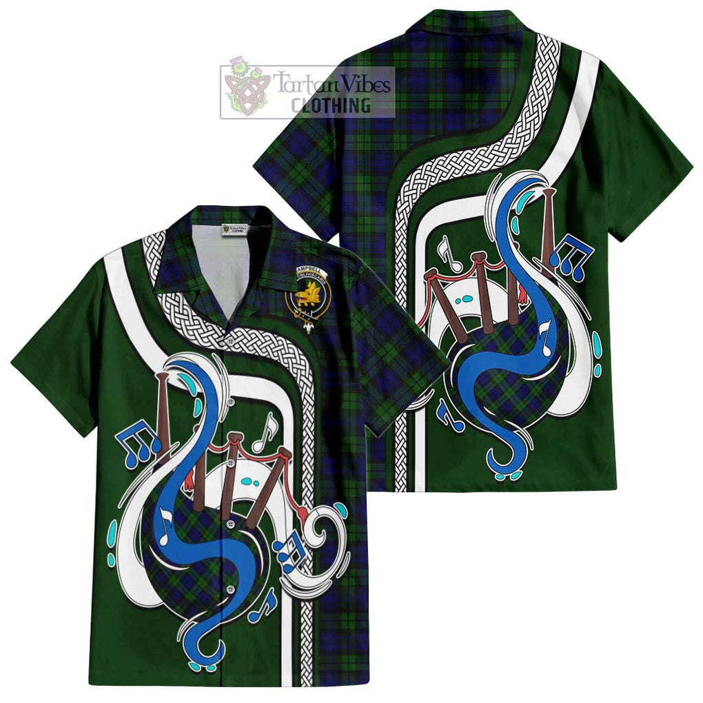 Campbell Tartan Short Sleeve Button Shirt with Epic Bagpipe Style Kid - Tartanvibesclothing Shop