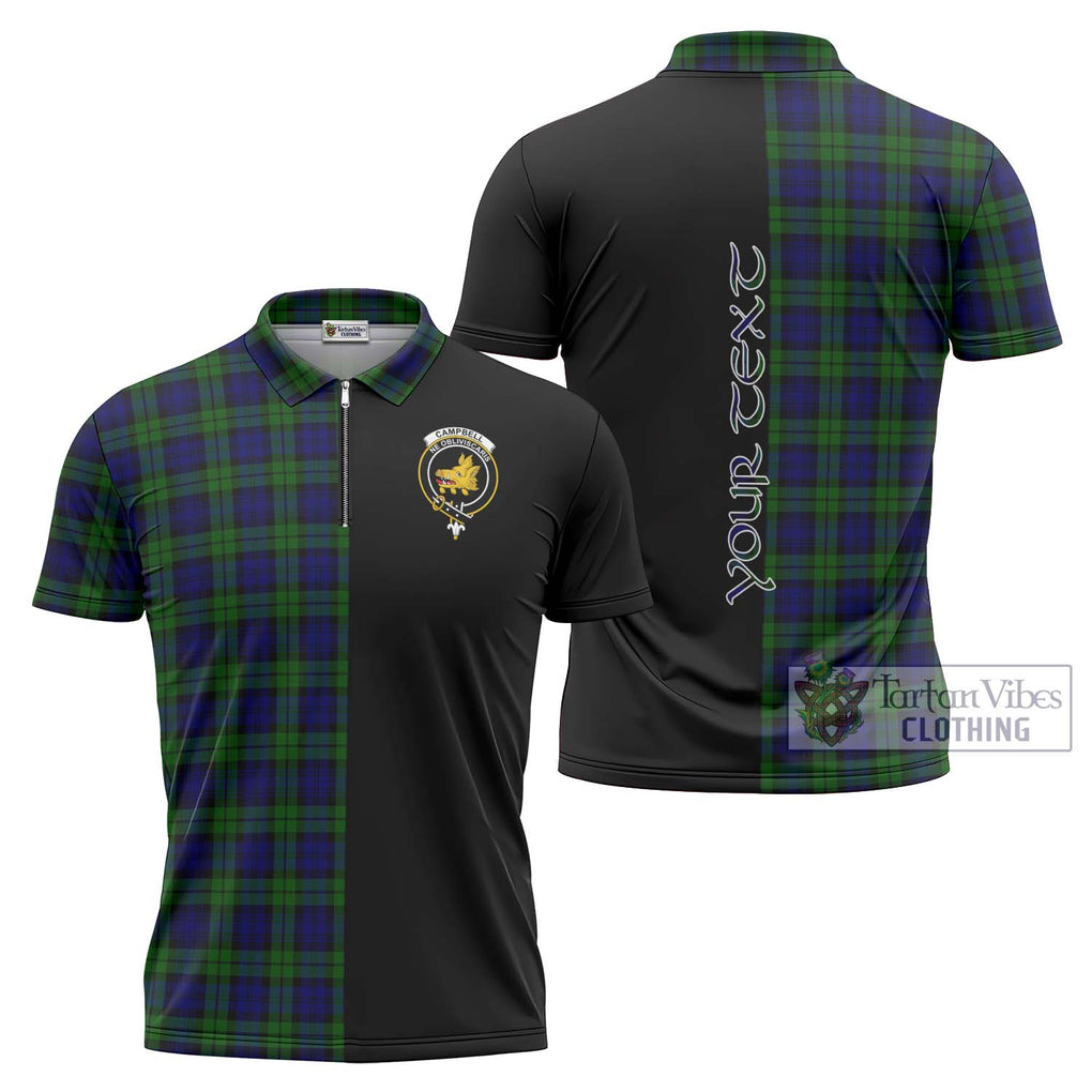 Campbell Tartan Zipper Polo Shirt with Family Crest and Half Of Me Style Unisex - Tartanvibesclothing Shop