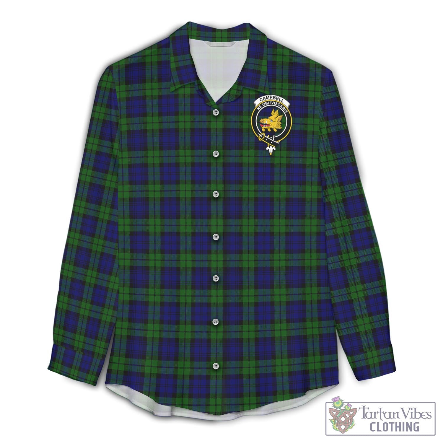 Tartan Vibes Clothing Campbell Modern Tartan Womens Casual Shirt with Family Crest