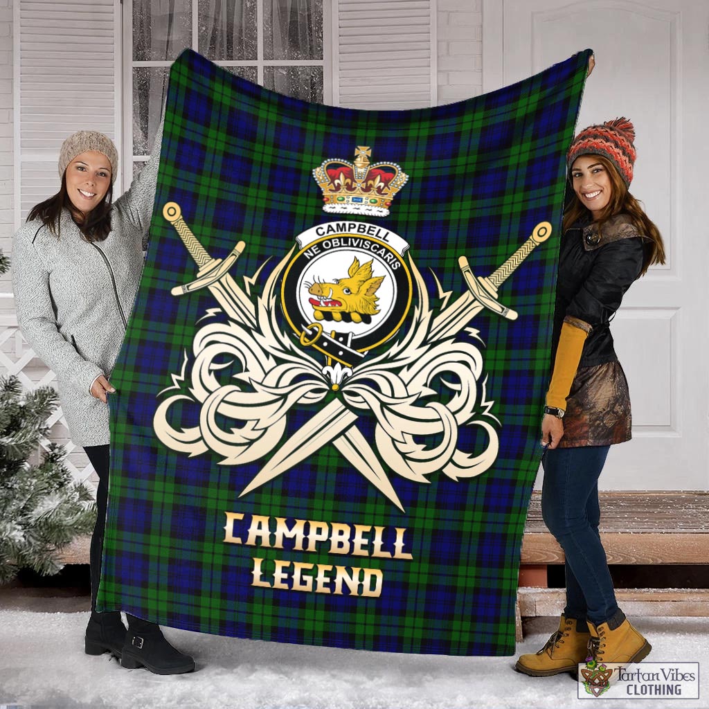 Tartan Vibes Clothing Campbell Modern Tartan Blanket with Clan Crest and the Golden Sword of Courageous Legacy