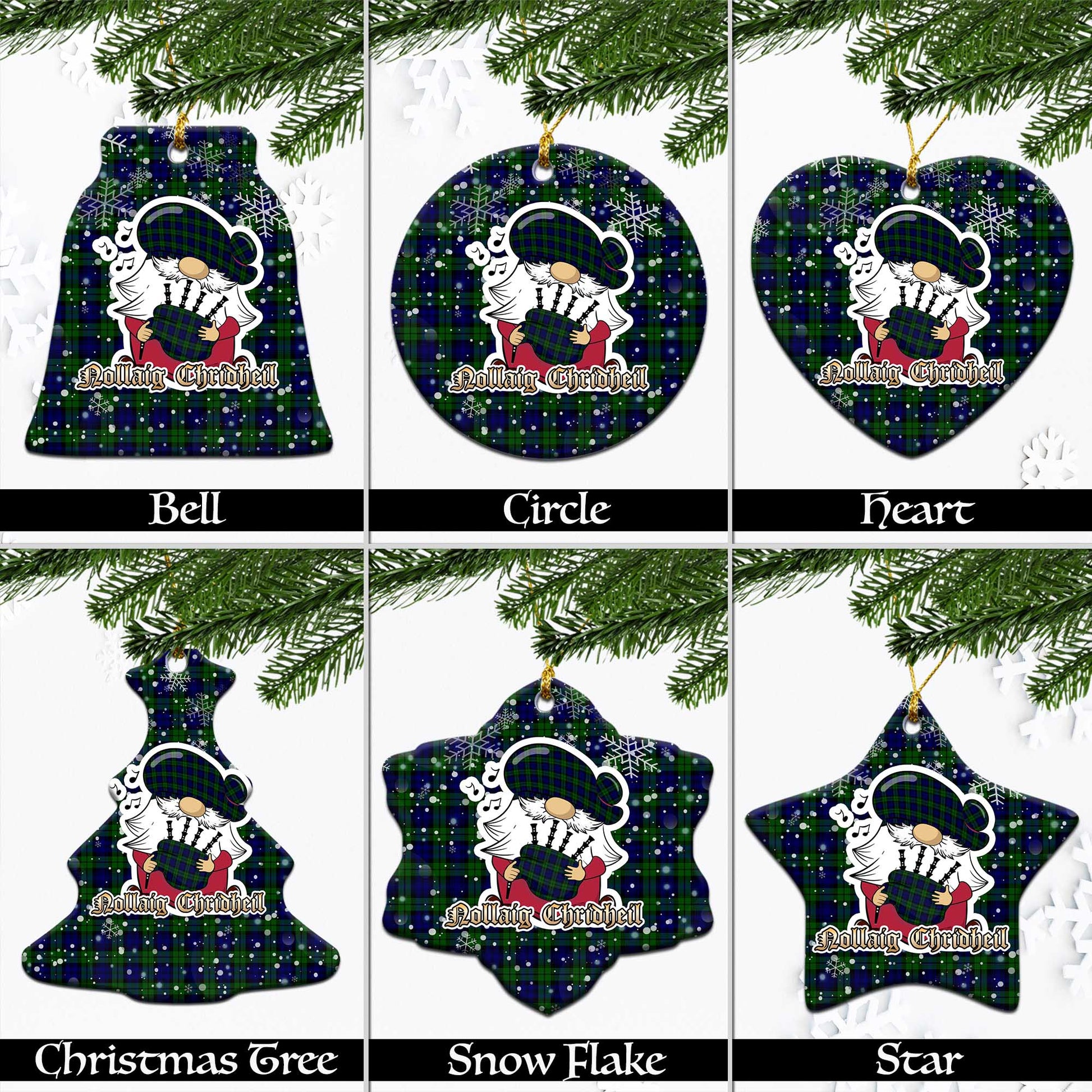 Campbell Modern Tartan Christmas Ornaments with Scottish Gnome Playing Bagpipes Ceramic - Tartanvibesclothing