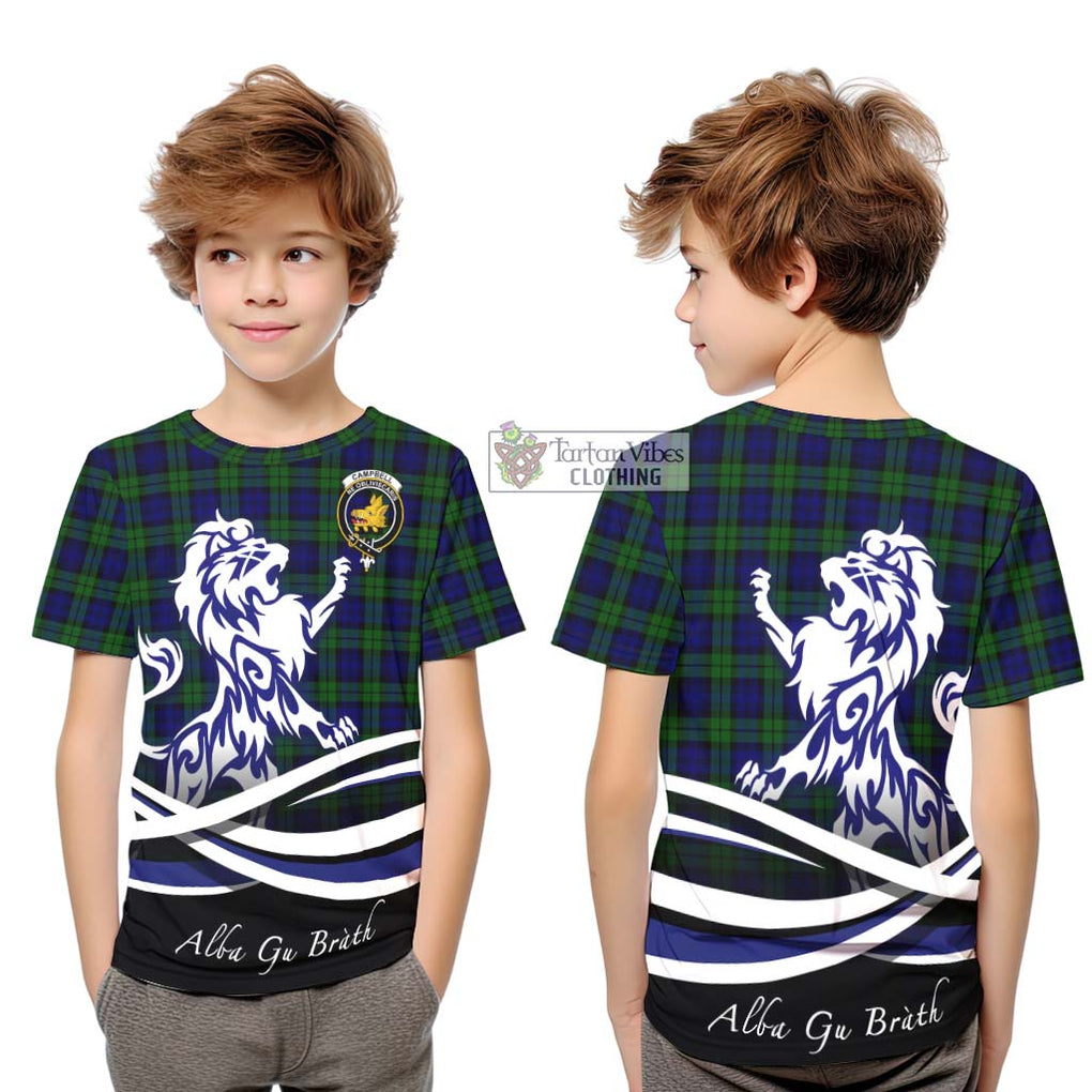 Campbell Tartan Kid T-Shirt with Alba Gu Brath Regal Lion Emblem Youth XL Size14 - Tartanvibesclothing Shop