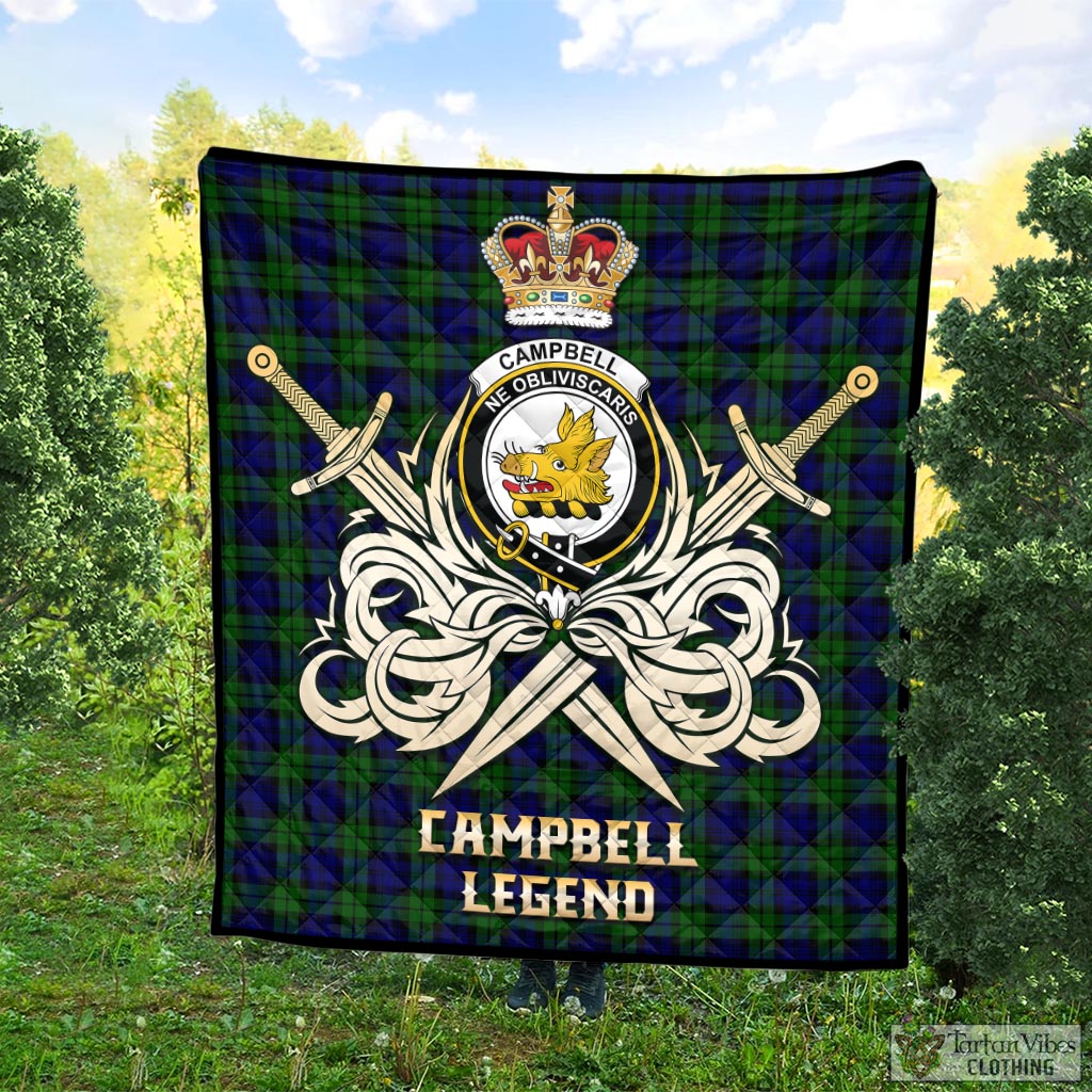 Tartan Vibes Clothing Campbell Modern Tartan Quilt with Clan Crest and the Golden Sword of Courageous Legacy