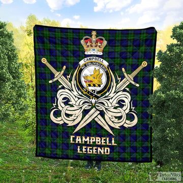 Campbell Tartan Quilt with Clan Crest and the Golden Sword of Courageous Legacy