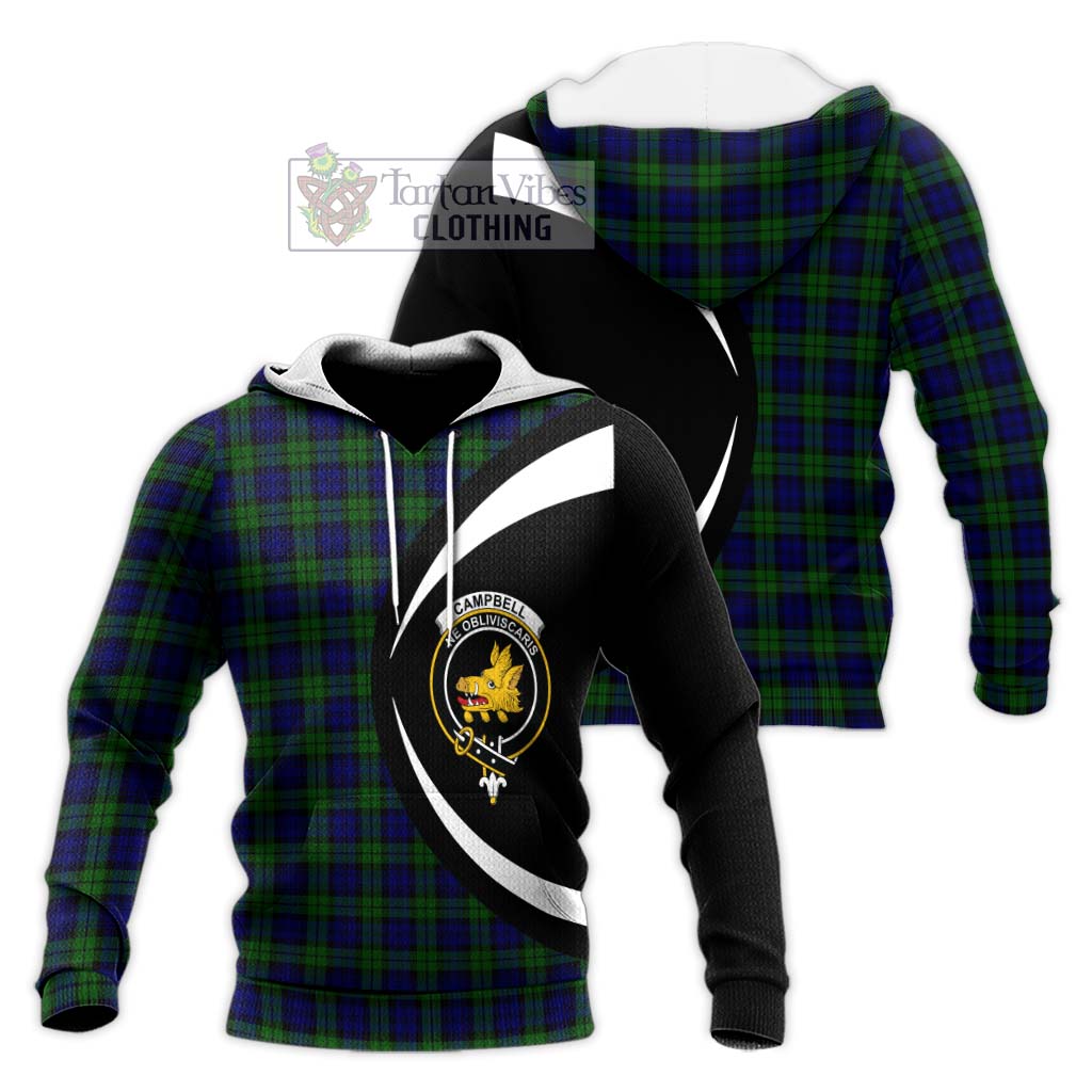 Campbell Tartan Knitted Hoodie with Family Crest Circle Style Unisex Knitted Pullover Hoodie - Tartan Vibes Clothing