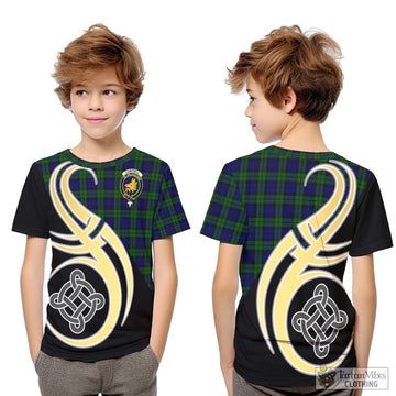 Campbell Tartan Kid T-Shirt with Family Crest and Celtic Symbol Style