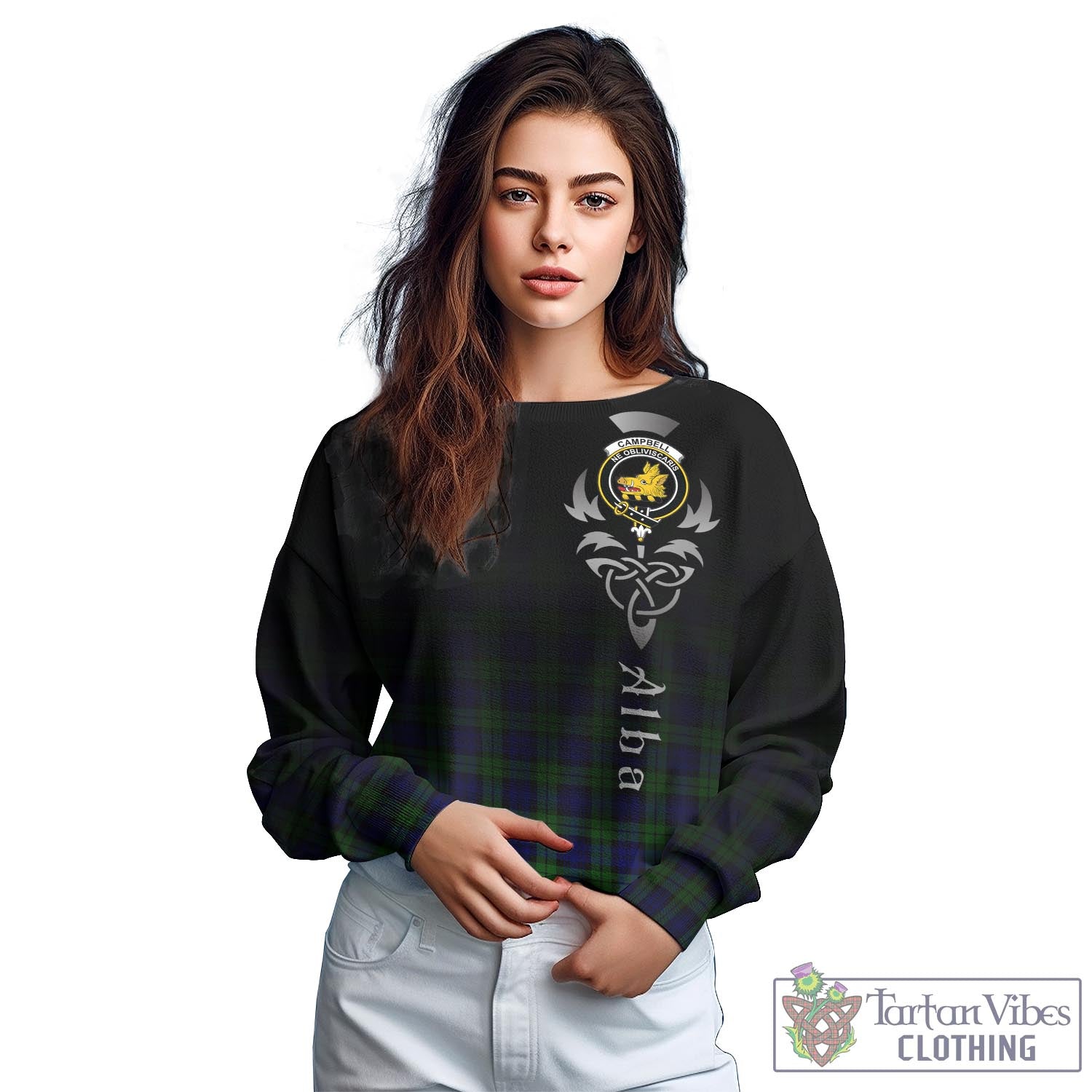 Tartan Vibes Clothing Campbell Modern Tartan Sweatshirt Featuring Alba Gu Brath Family Crest Celtic Inspired