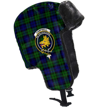 Campbell Tartan Winter Trapper Hat with Family Crest