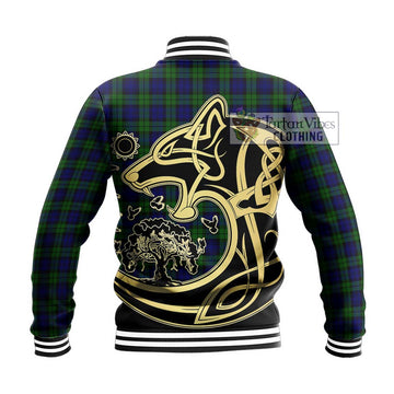 Campbell Tartan Baseball Jacket with Family Crest Celtic Wolf Style