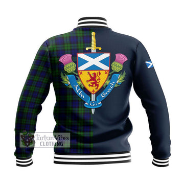 Campbell Tartan Baseball Jacket Alba with Scottish Lion Royal Arm Half Style