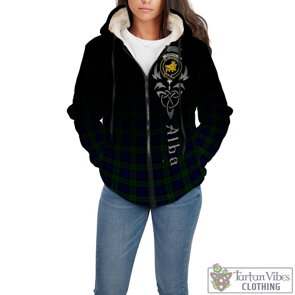 Tartan Vibes Clothing Campbell Modern Tartan Sherpa Hoodie Featuring Alba Gu Brath Family Crest Celtic Inspired