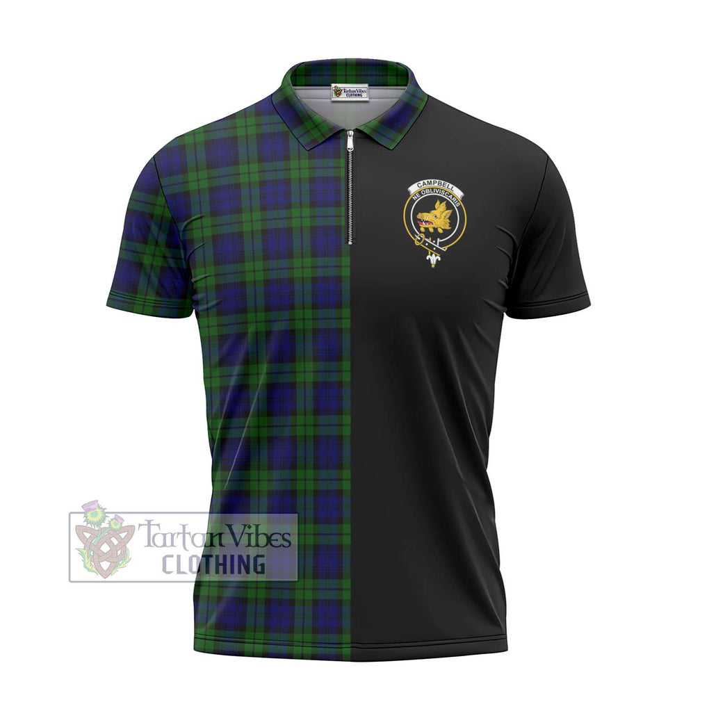 Campbell Tartan Zipper Polo Shirt with Family Crest and Half Of Me Style - Tartanvibesclothing Shop