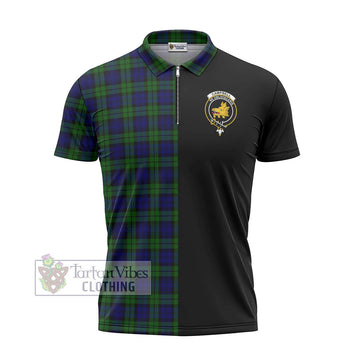 Campbell Tartan Zipper Polo Shirt with Family Crest and Half Of Me Style