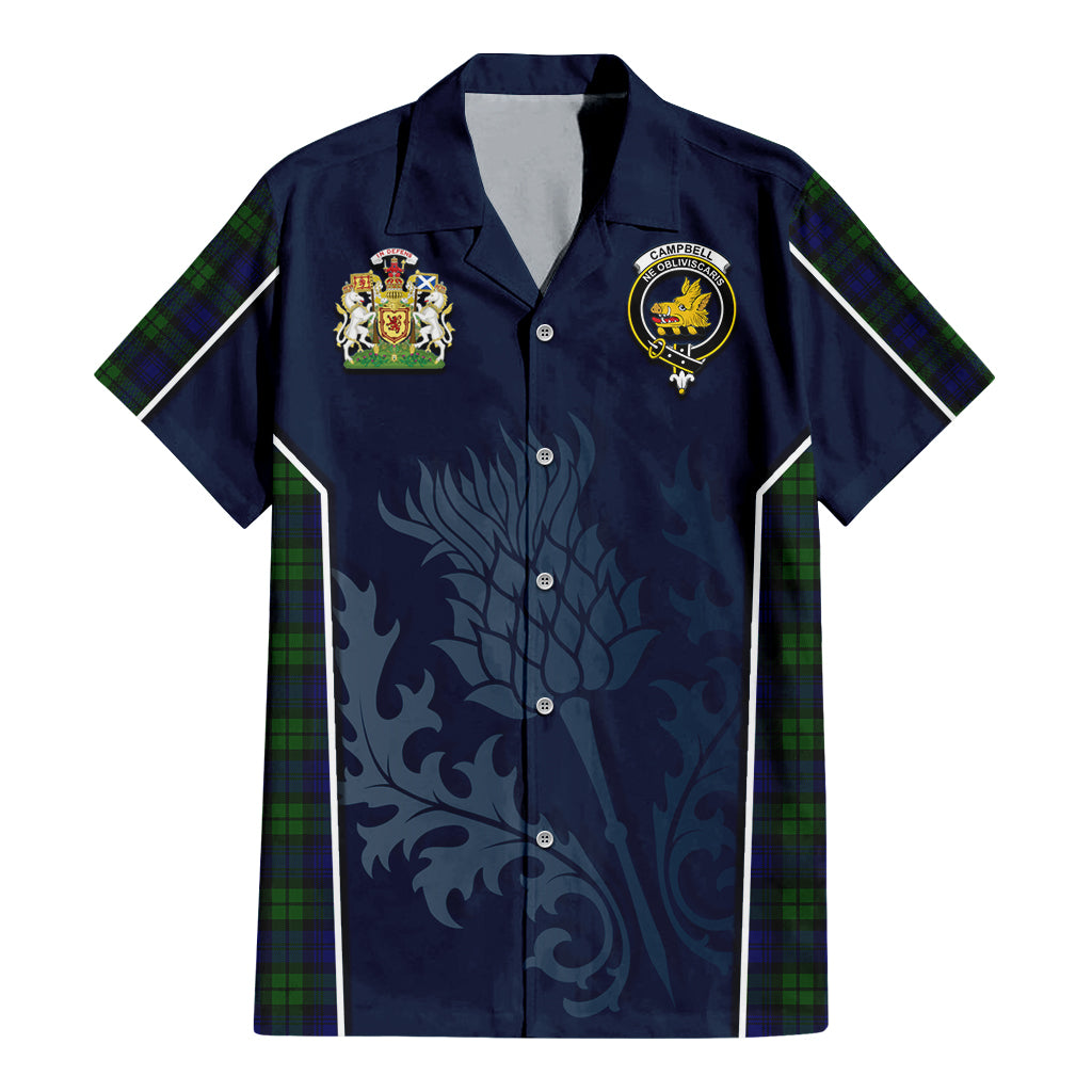 Tartan Vibes Clothing Campbell Modern Tartan Short Sleeve Button Up Shirt with Family Crest and Scottish Thistle Vibes Sport Style