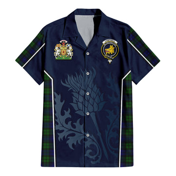 Campbell Tartan Short Sleeve Button Up Shirt with Family Crest and Scottish Thistle Vibes Sport Style