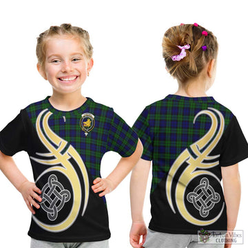 Campbell Tartan Kid T-Shirt with Family Crest and Celtic Symbol Style