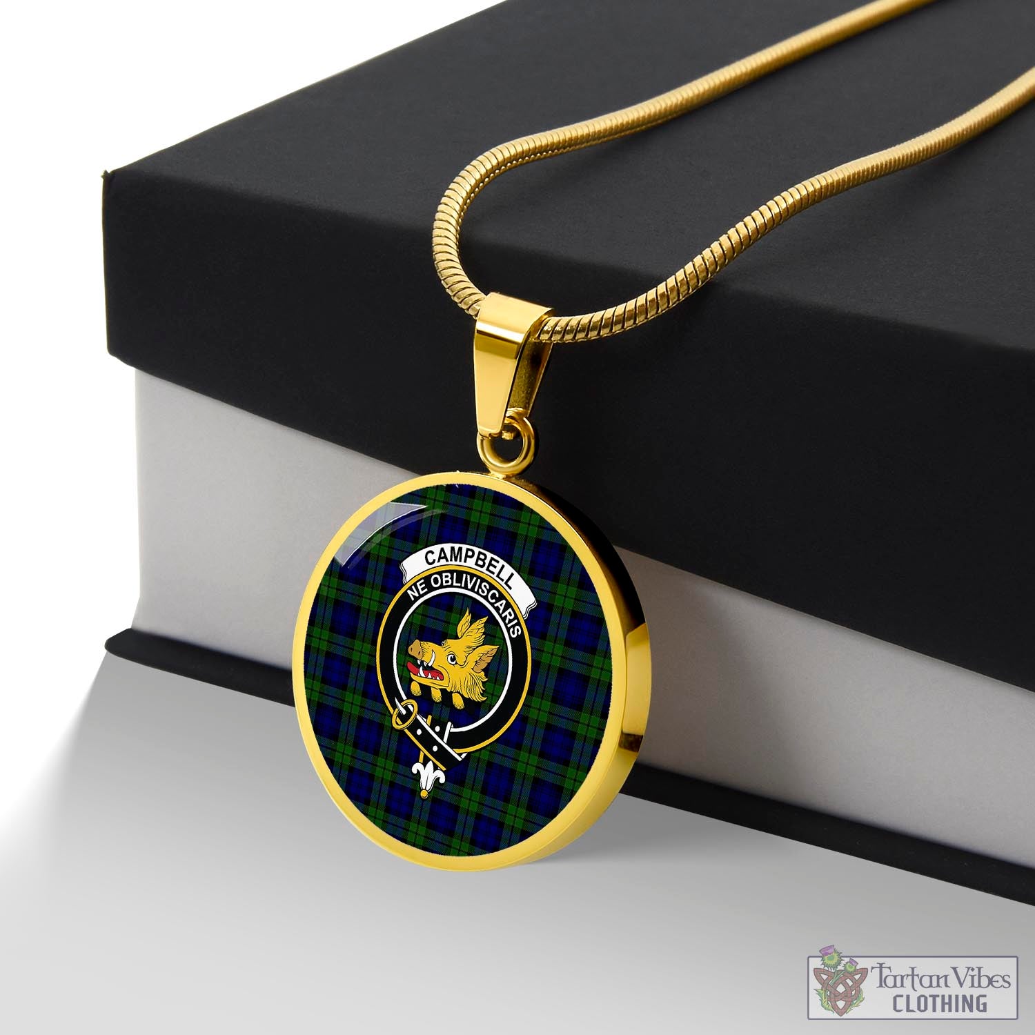 Tartan Vibes Clothing Campbell Modern Tartan Circle Necklace with Family Crest