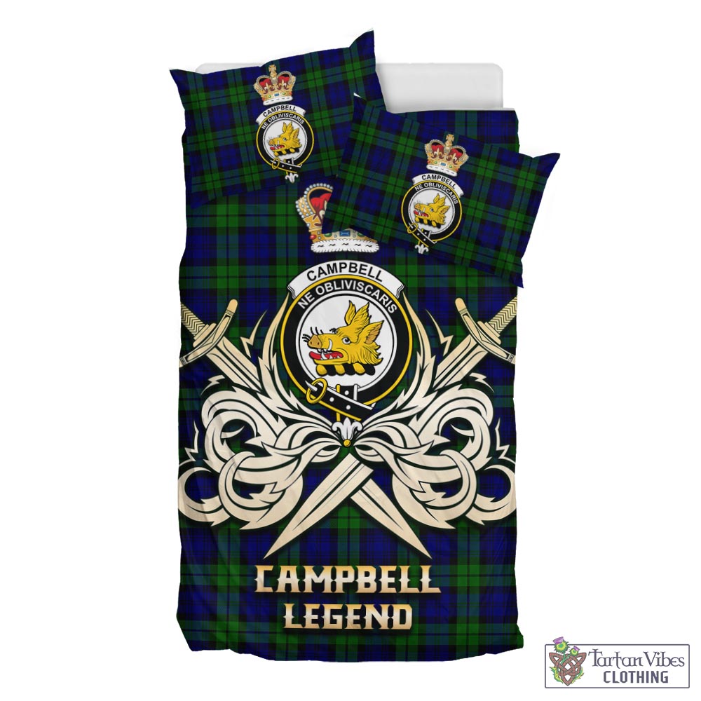 Tartan Vibes Clothing Campbell Modern Tartan Bedding Set with Clan Crest and the Golden Sword of Courageous Legacy