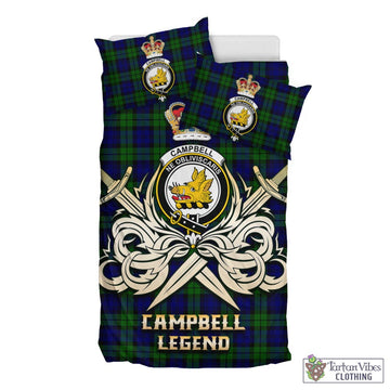 Campbell Tartan Bedding Set with Clan Crest and the Golden Sword of Courageous Legacy