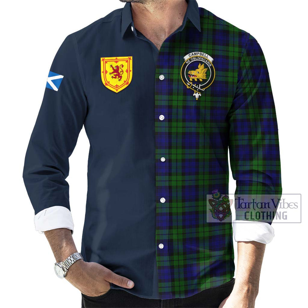 Tartan Vibes Clothing Campbell Modern Tartan Long Sleeve Button Shirt with Scottish Lion Royal Arm Half Style