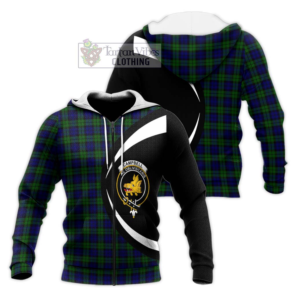 Campbell Tartan Knitted Hoodie with Family Crest Circle Style Unisex Knitted Zip Hoodie - Tartan Vibes Clothing