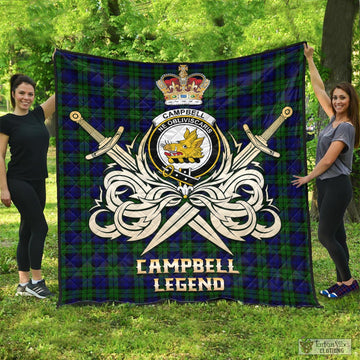 Campbell Tartan Quilt with Clan Crest and the Golden Sword of Courageous Legacy