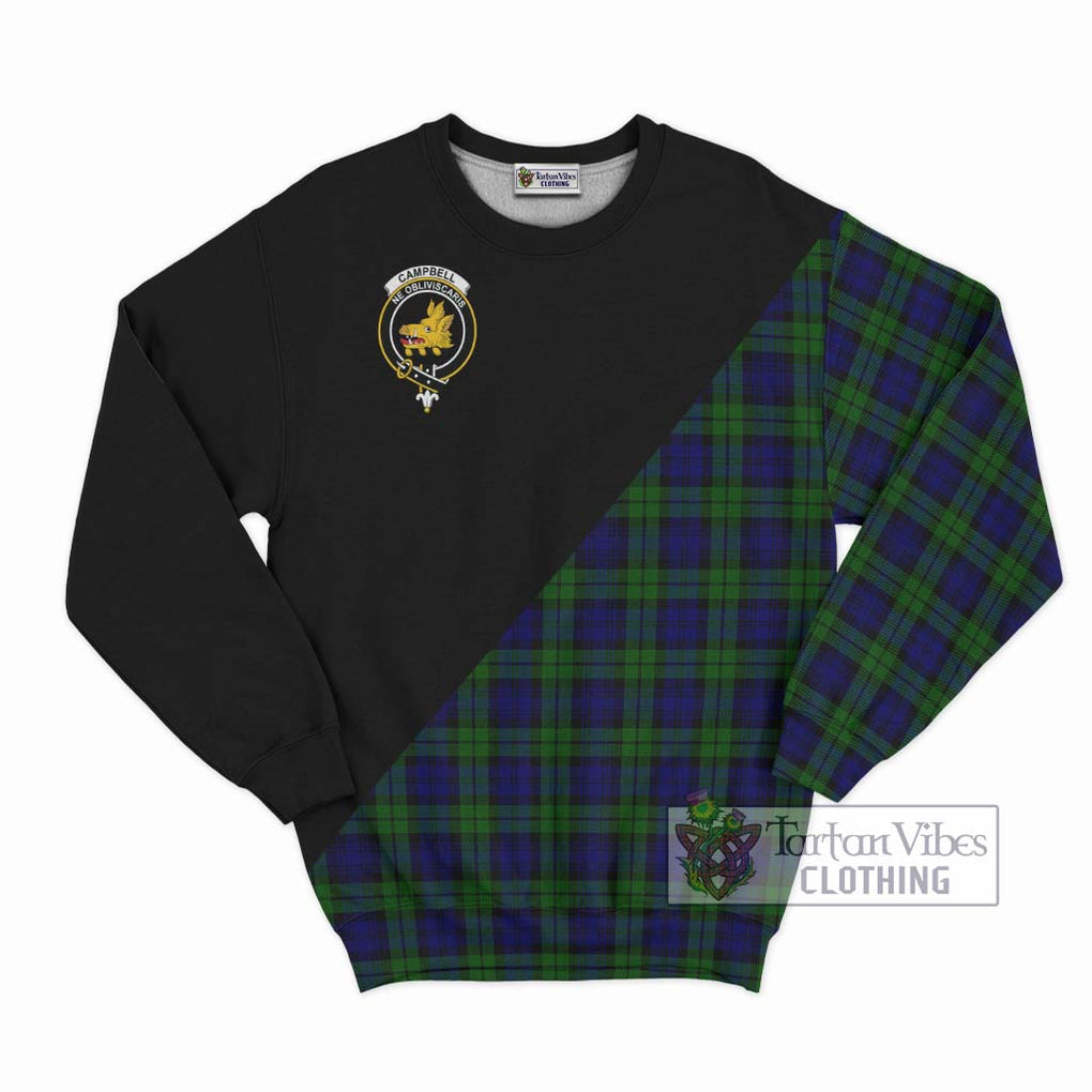 Campbell Tartan Sweatshirt with Family Crest and Military Logo Style - Tartanvibesclothing Shop