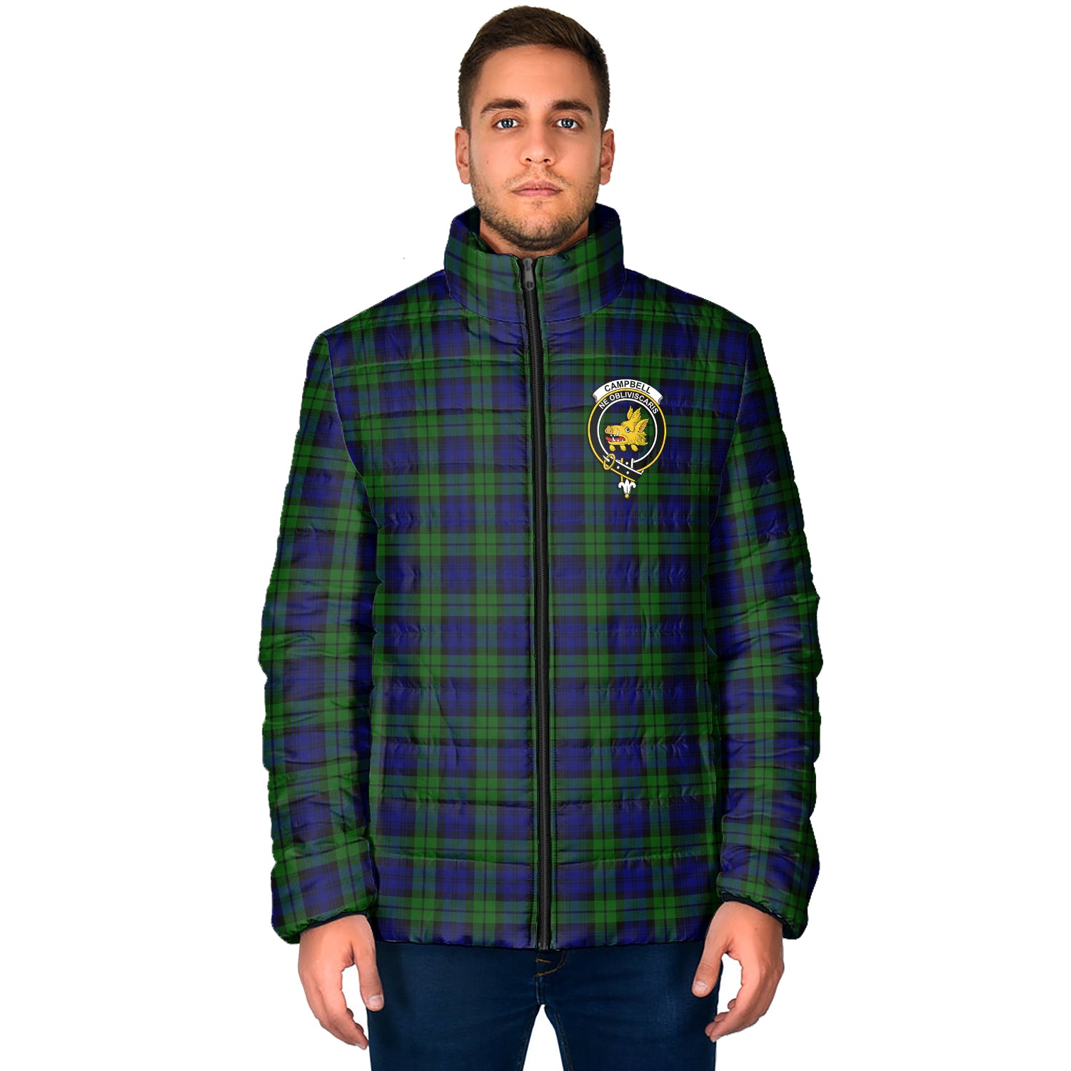 Campbell Tartan Padded Jacket with Family Crest - Tartan Vibes Clothing