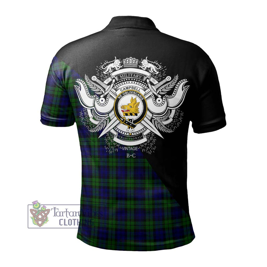 Campbell Tartan Polo Shirt with Family Crest and Military Logo Style - Tartanvibesclothing Shop