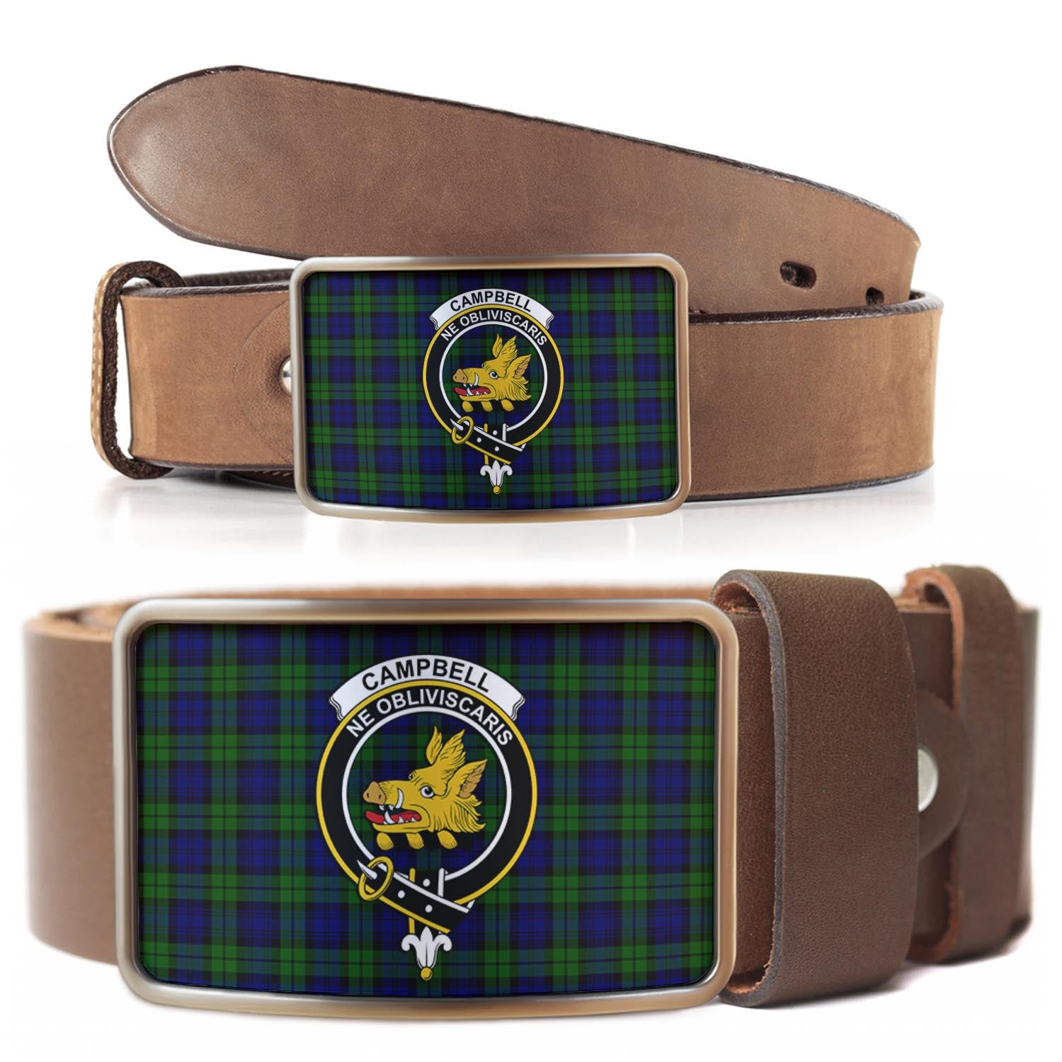 Campbell Tartan Belt Buckles with Family Crest - Tartan Vibes Clothing