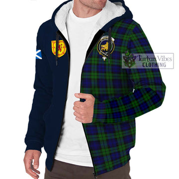 Campbell Tartan Sherpa Hoodie Alba with Scottish Lion Royal Arm Half Style